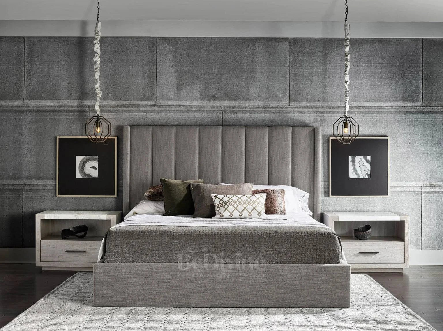 Lisbon Upholstered Straight Winged Bed Frame - TheBedCraze